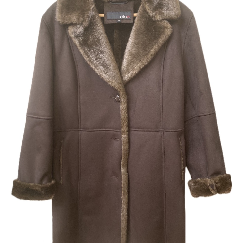 Utex Women's Dark Brown Teddy Jacket with Faux Fur